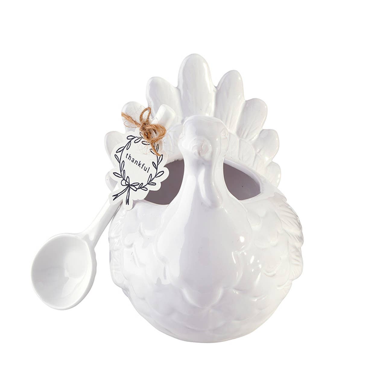 Ceramic Turkey Gravy Boat + Spoon: Ceramic / 7.5"L x 5.25"W x 6.25"H