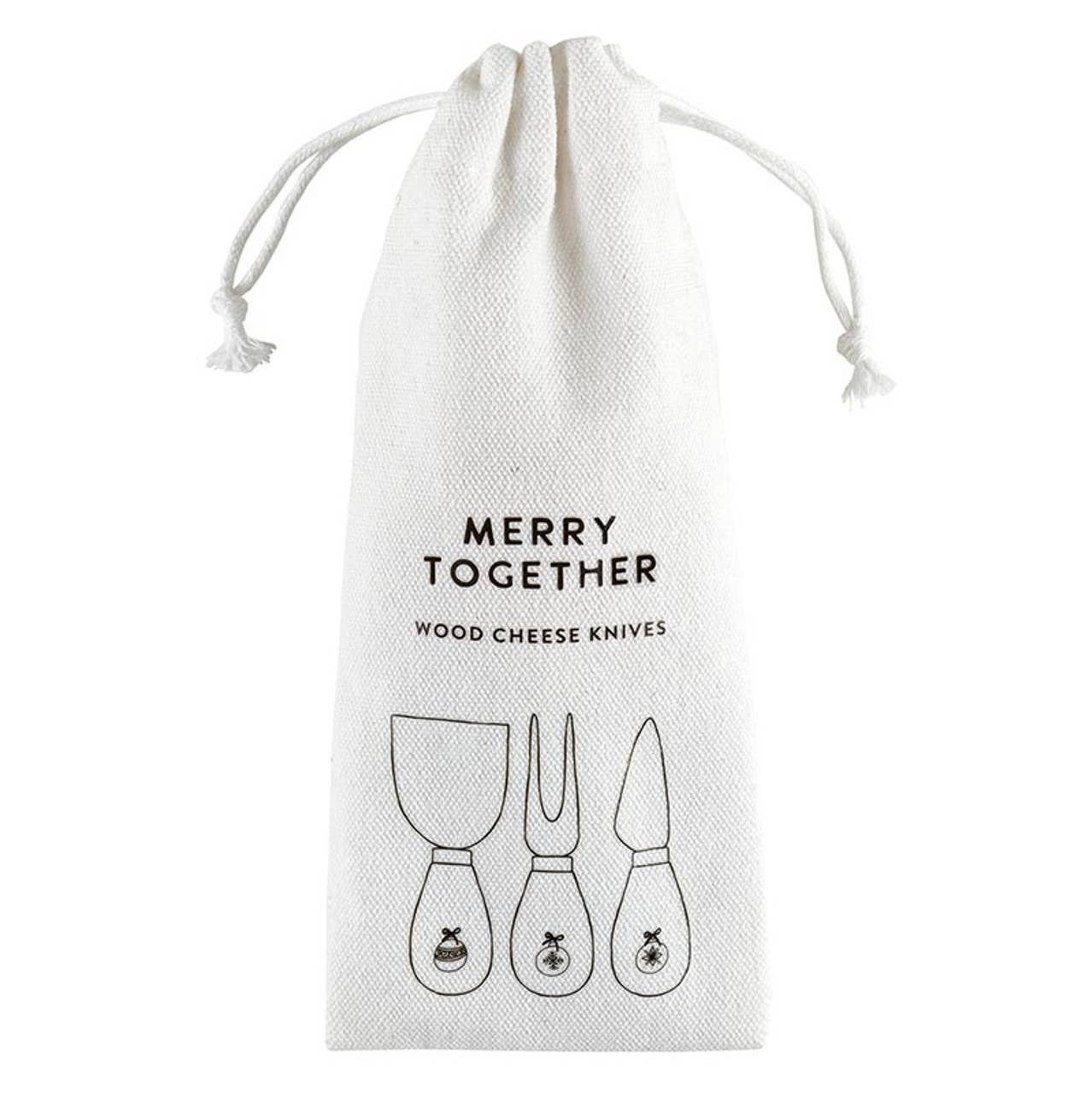 Holiday Cheese Knives Set - Set of 3: Hand Wash Only / Rubber Wood, Stainless Steel